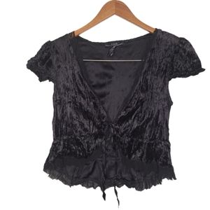 Womens Black Velvet Shrug With Ribbon Tie LARGE